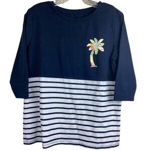 Casey Key ALOHA Top Navy Blue Stripes Bottom Size PM